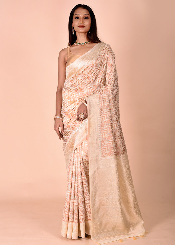 Cream Kora Silk Saree With Blouse Piece Cheap Wide Range Of