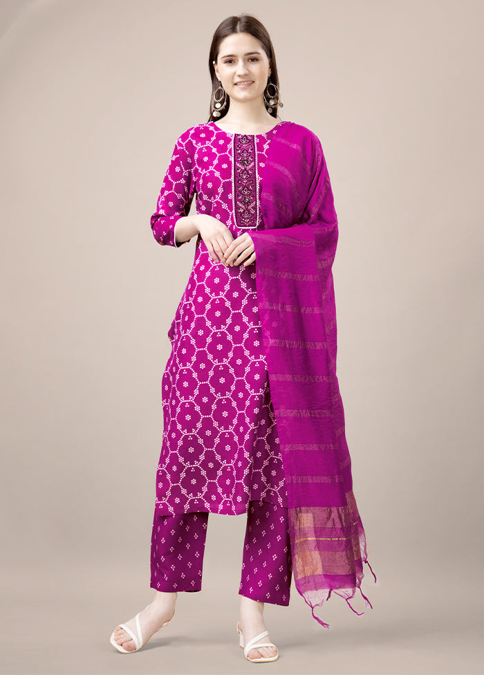 3 Pc Pink Readymade Rayon Suit Set Cheap Pictures