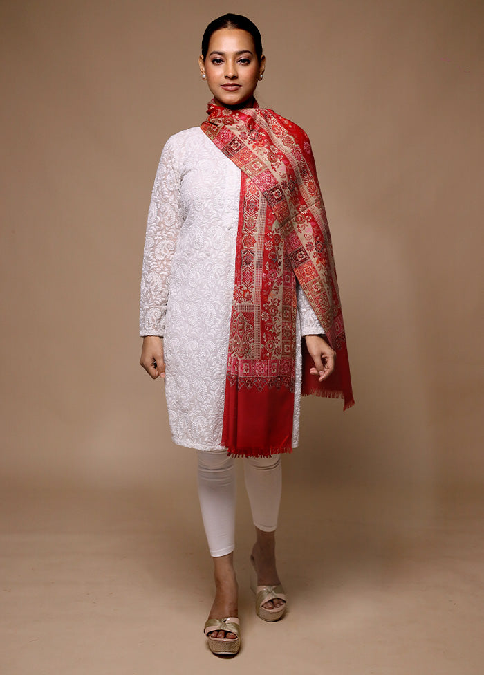 Red Butta Work With Zari Woven Border Shawl Hot Sale