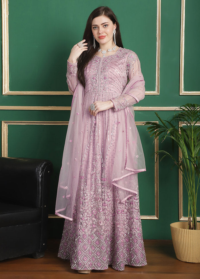 Pink Semi Stitched Net Indian Dress With Paypal Free Shipping