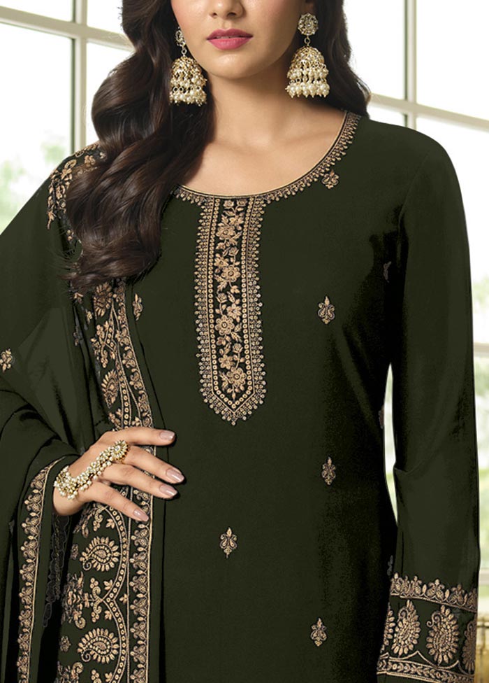 3 Pc Mehendi Green Semi Stitched Georgette Suit Set Buy Cheap Shop