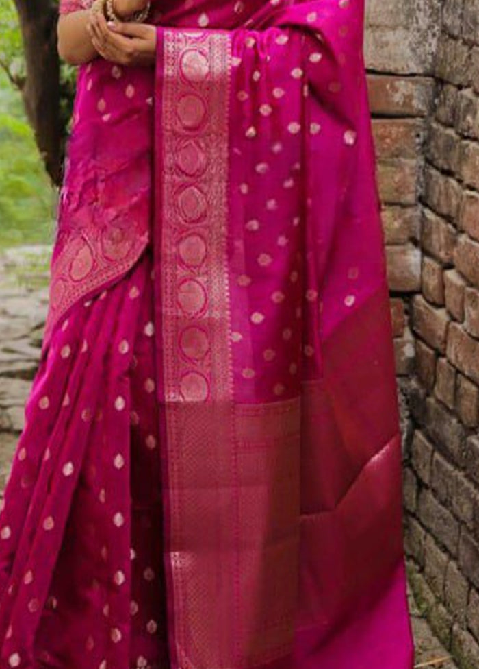 Pink Banarasi Silk Saree With Blouse Piece Free Shipping View