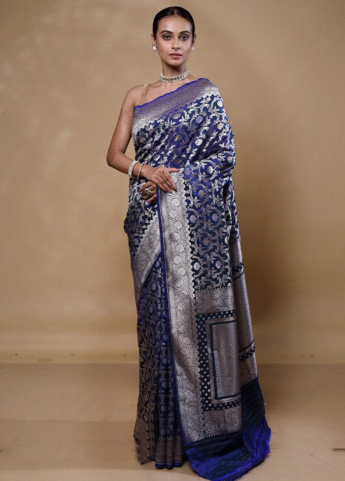 Blue Uppada Silk Saree With Blouse Piece Free Shipping Visit