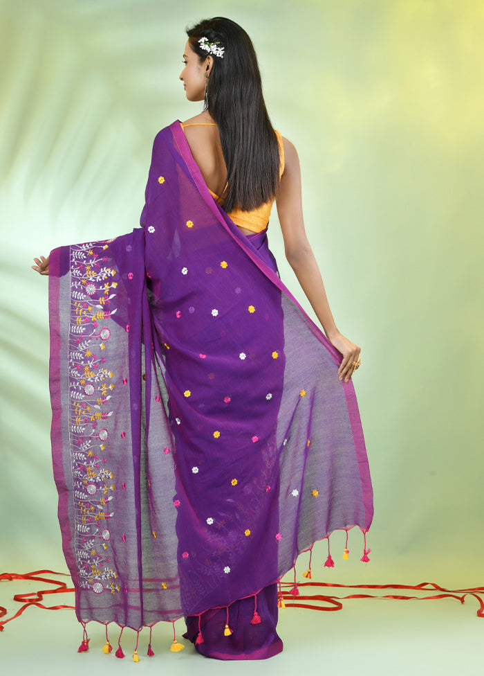 Violet Cotton Saree With Blouse Piece Clearance Amazing Pice