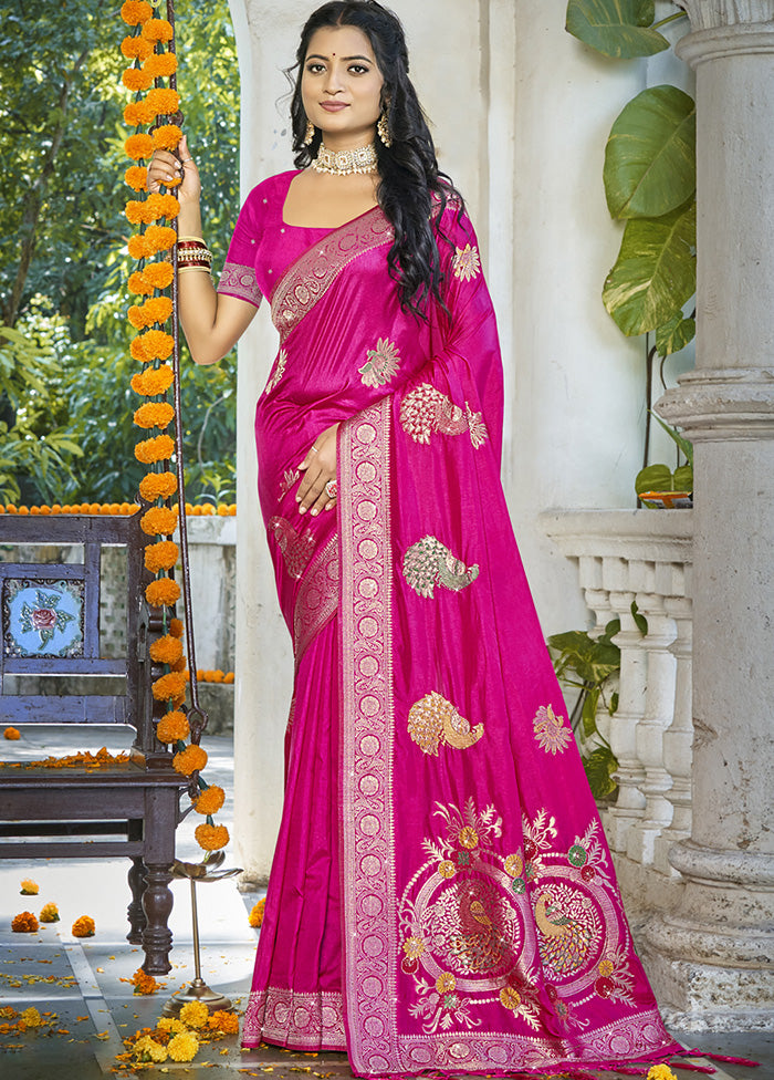 Pink Spun Silk Saree With Blouse Piece Discount Cheapest