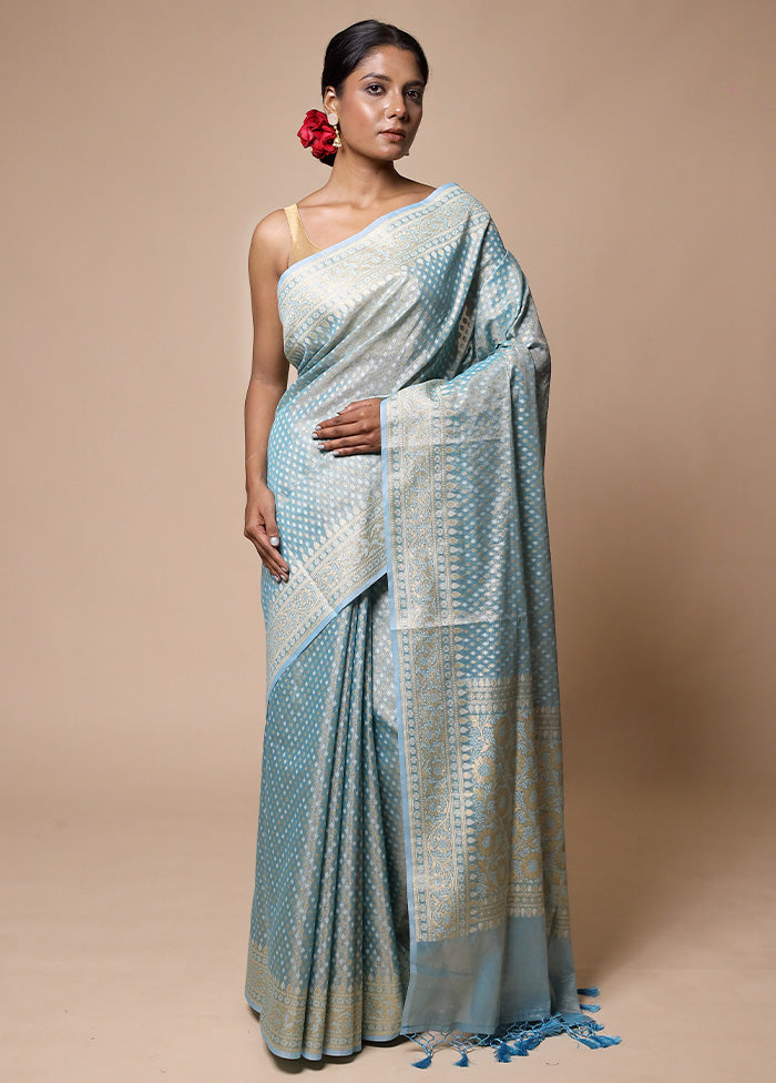 Blue Tissue Silk Saree With Blouse Piece Free Shipping Discounts