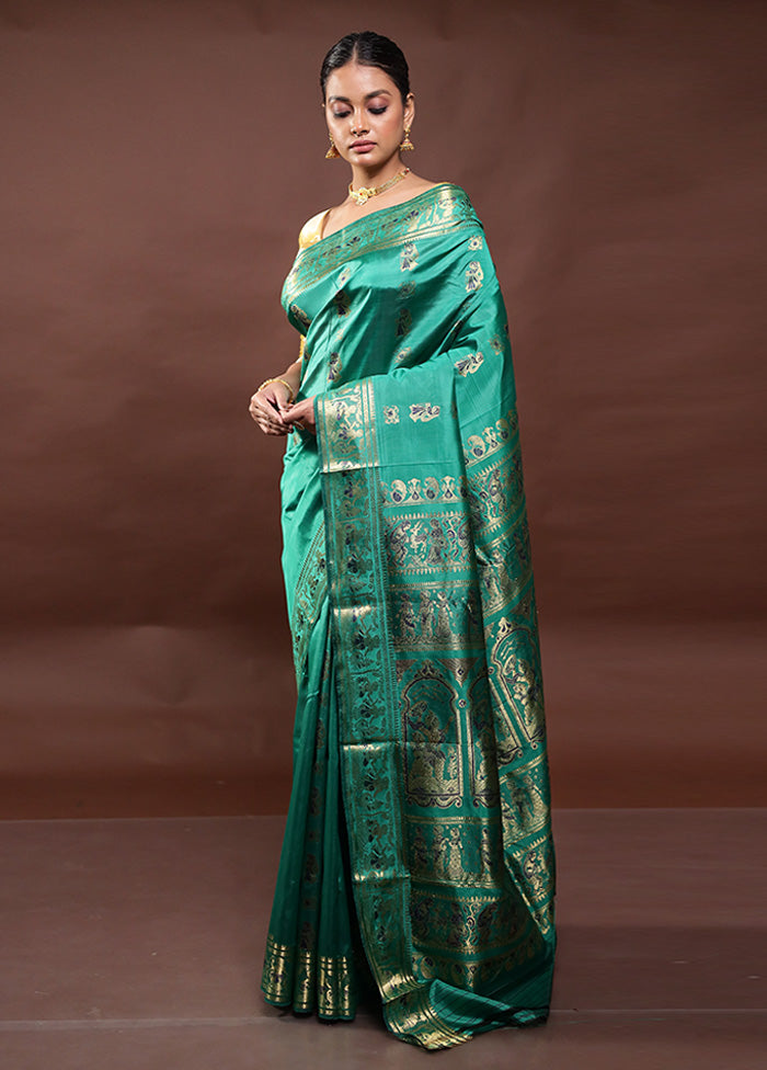 Green Handloom Baluchari Pure Silk Saree With Blouse Piece Outlet Store Online