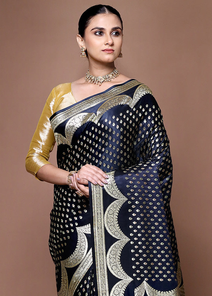 Black Handloom Banarasi Pure Silk Saree With Blouse Piece Amazon Online