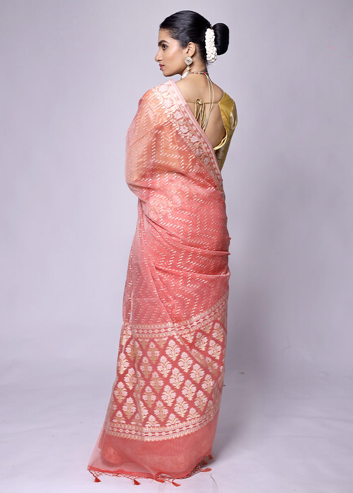 Peach Kora Silk Saree With Blouse Piece Wide Range Of Sale Online