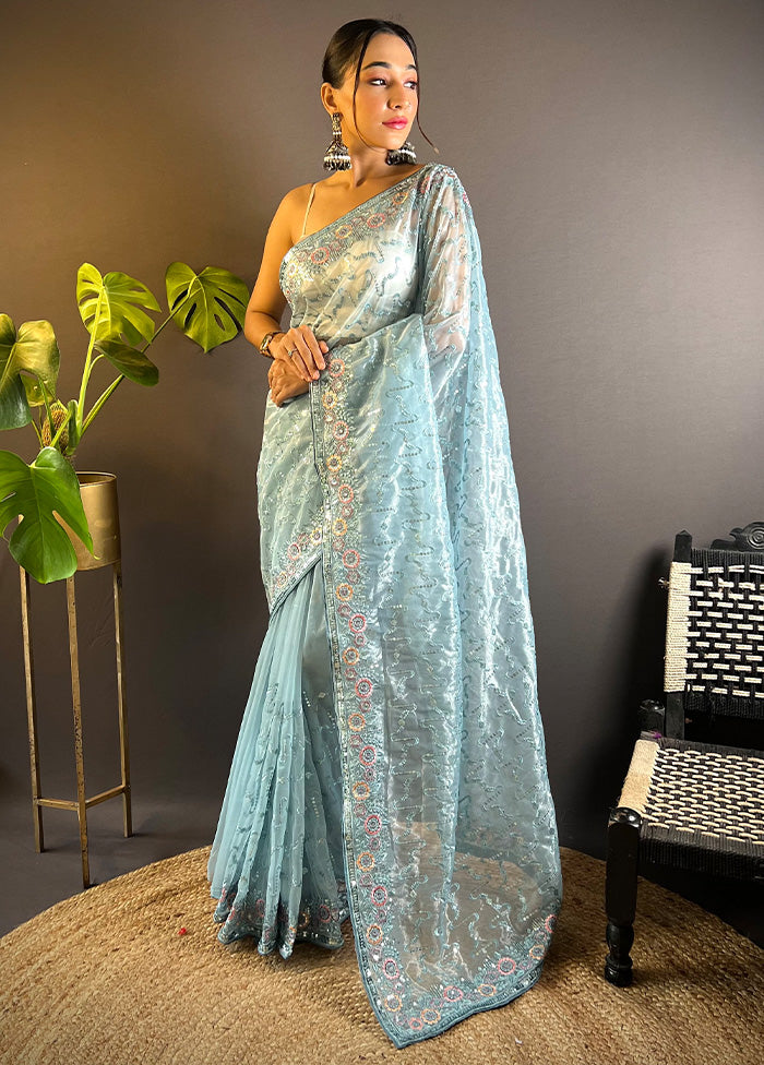 Grey Net Net Saree With Blouse Piece Clearance Best Store To Get