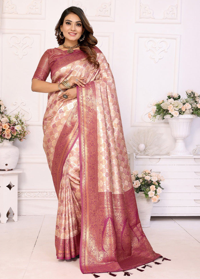 Cream Banarasi Silk Saree With Blouse Piece Cheap Genuine