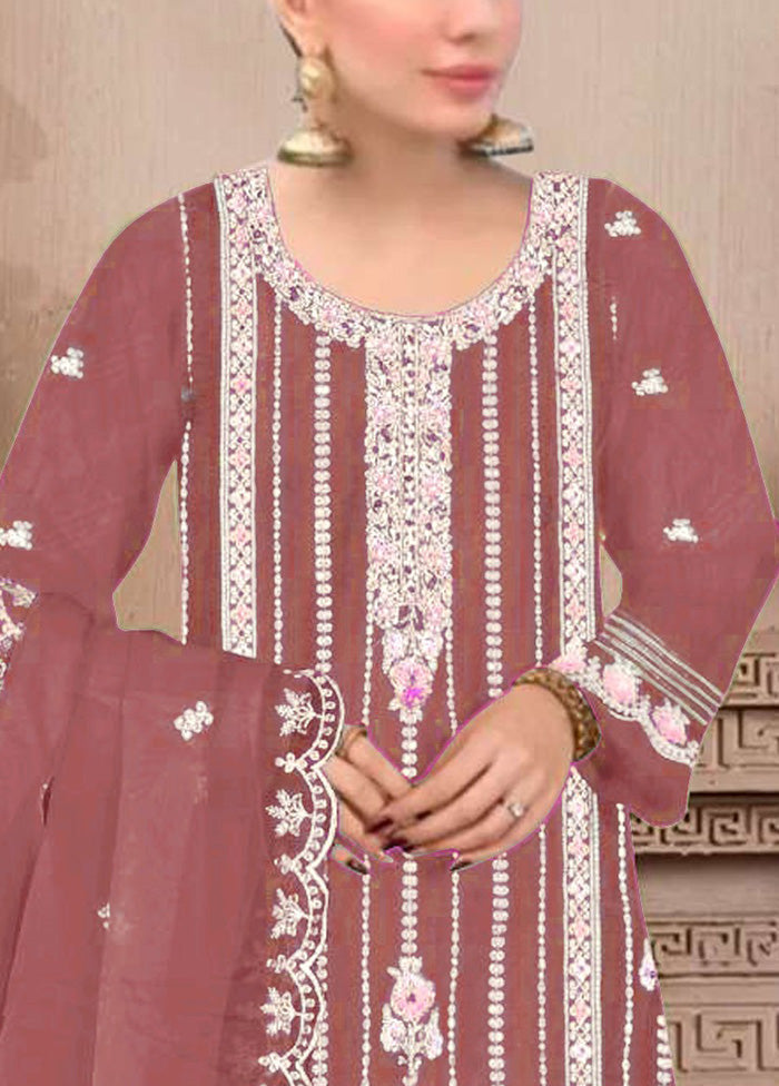 3 Pc Maroon Semi Stitched Georgette Suit Set Sale Discount