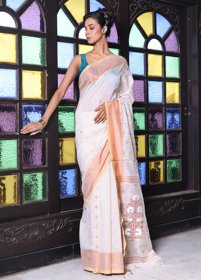 Beige Pure Cotton Saree With Blouse Piece Best Deals