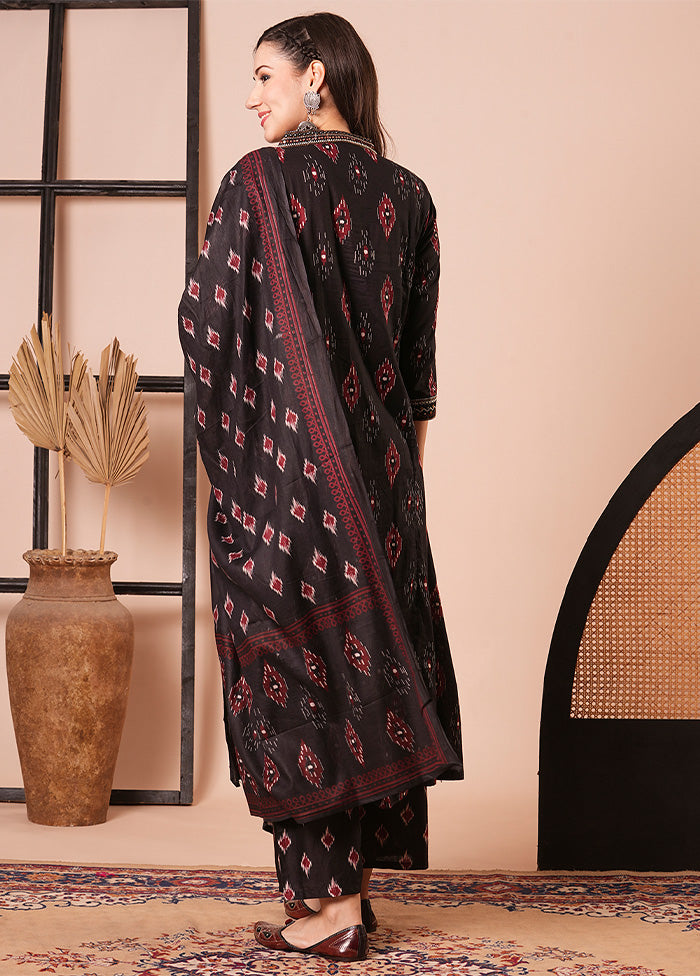 3 Pc Black Readymade Cotton Dupatta Suit Set Cheap Sale Tumblr