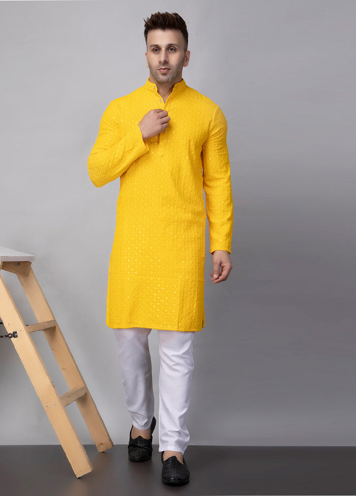 2 Pc Yellow Viscose Kurta Pajama Set Discount Low Shipping Fee