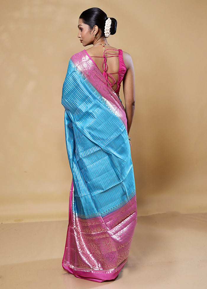 Blue Handloom Dupion Pure Silk Saree With Blouse Piece Enjoy Online