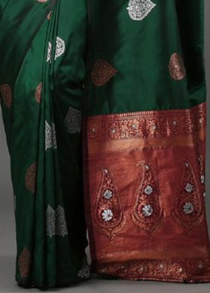 Green Banarasi Silk Saree With Blouse Piece With Mastercard Cheap Pice