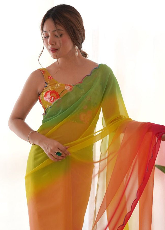 Multicolor Georgette Saree With Blouse Piece Cheap Sale Collections