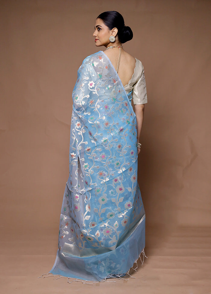 Blue Organza Saree With Blouse Piece Best Place To Buy