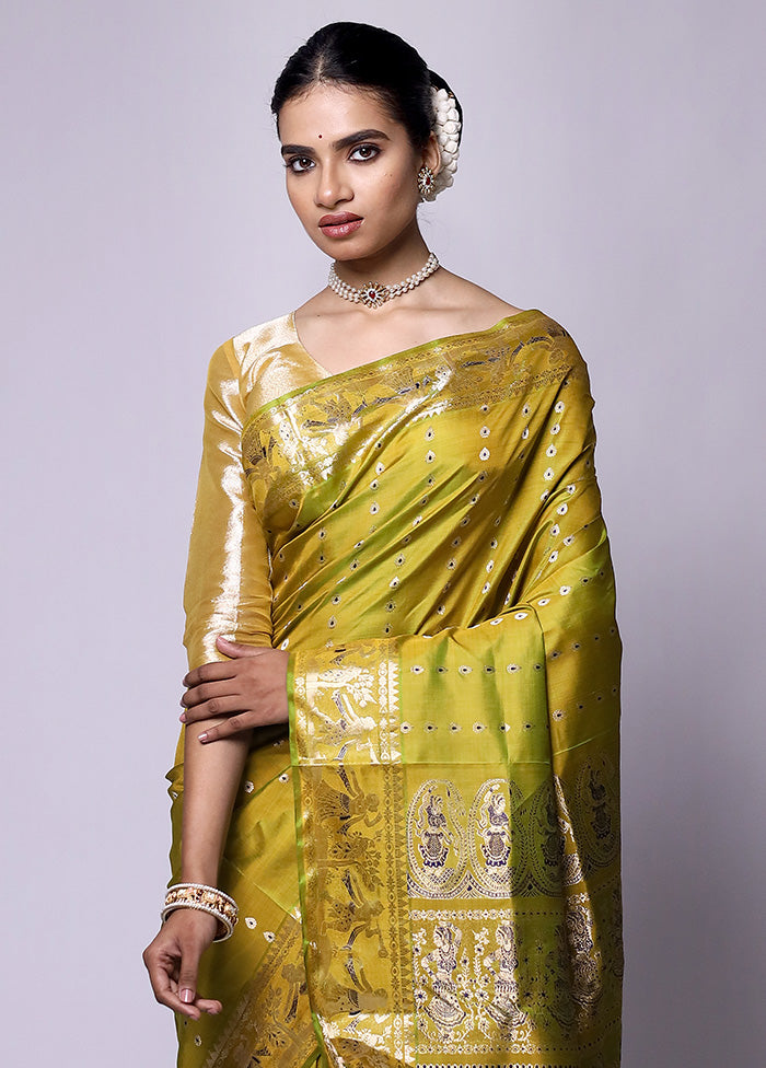 Green Handloom Baluchari Pure Silk Saree With Blouse Piece Outlet Shop