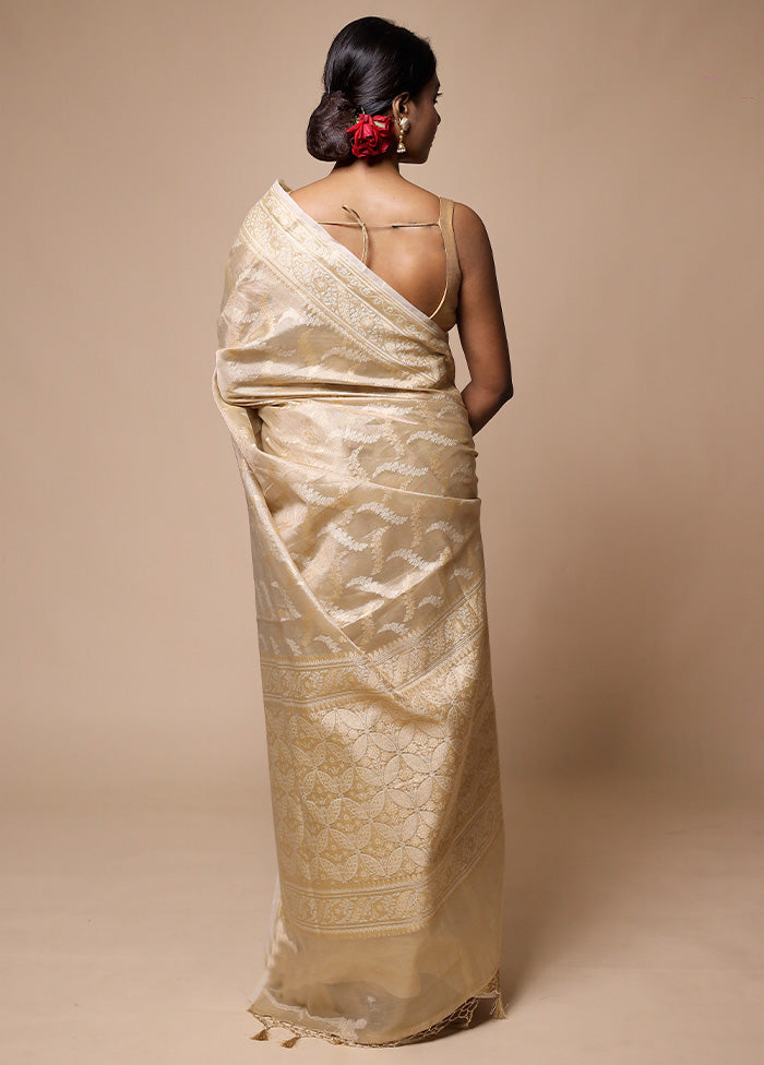 Cream Tissue Silk Saree With Blouse Piece Shop For Online