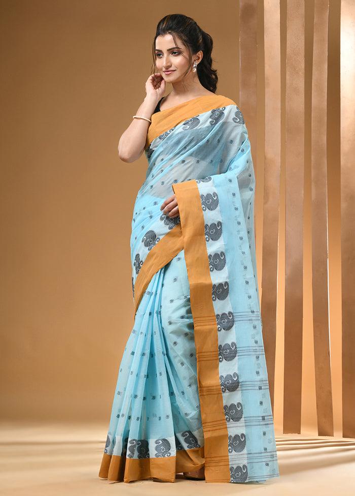 Sky Blue Cotton Woven Work Saree Without Blouse Piece Footlocker Pictures Cheap Online