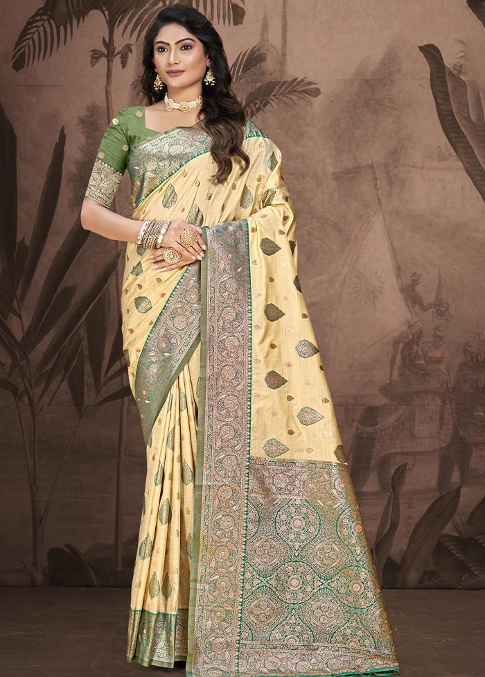 Beige Dupion Silk Saree With Blouse Piece Very Cheap