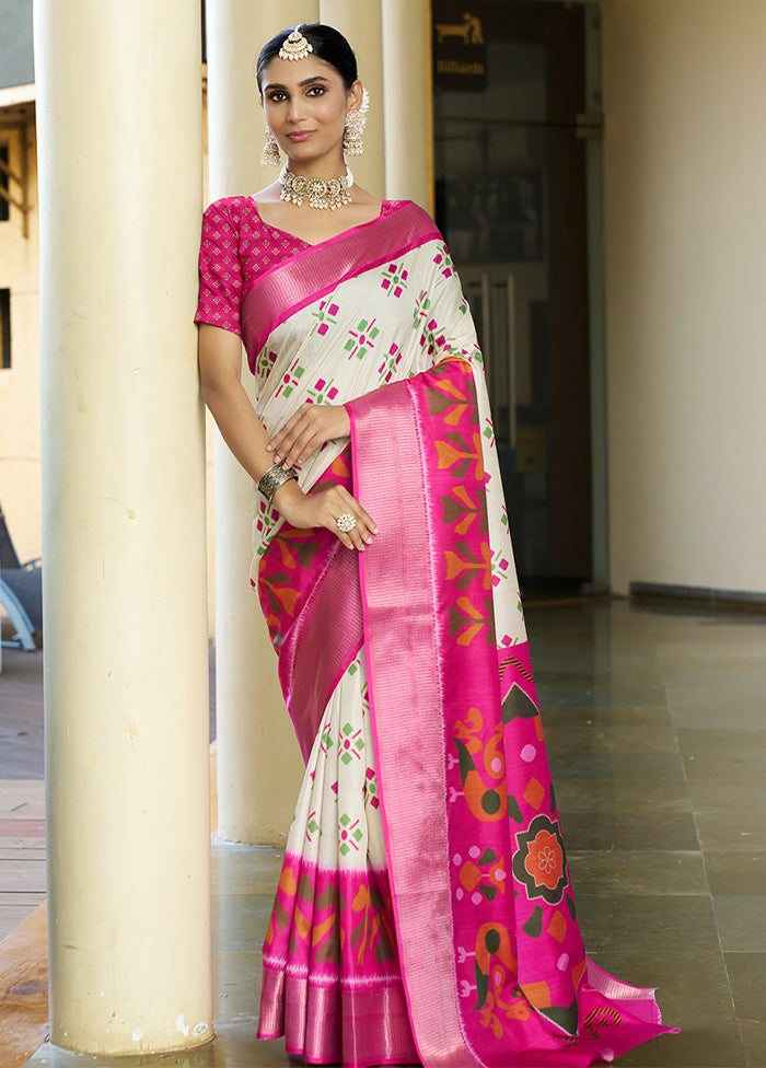 Cream Crepe Silk Saree With Blouse Piece Pick A Best Sale Online