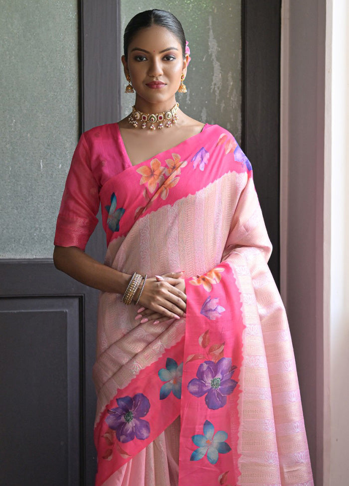 Pink Spun Silk Saree With Blouse Piece Buy Cheap Genuine