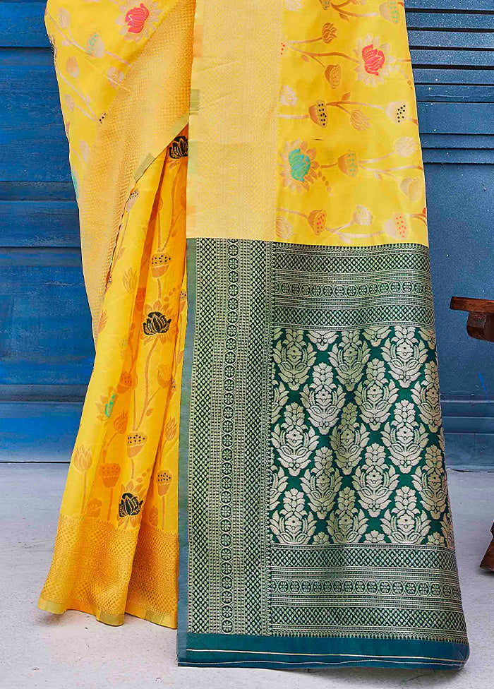 Yellow Spun Silk Saree With Blouse Piece Countdown Package