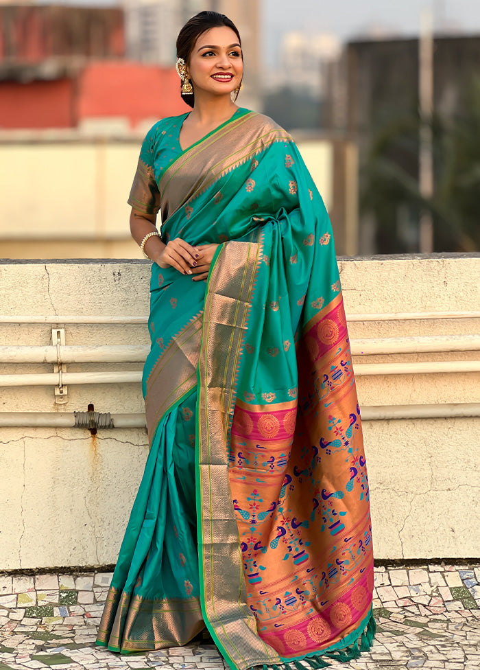 Rama Spun Silk Saree With Blouse Piece Cheap Sale Reliable