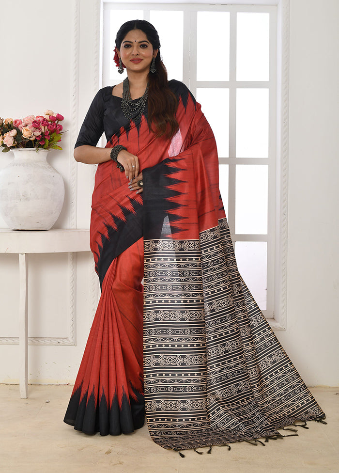 Red Tussar Silk Saree With Blouse Piece Extremely Cheap Online