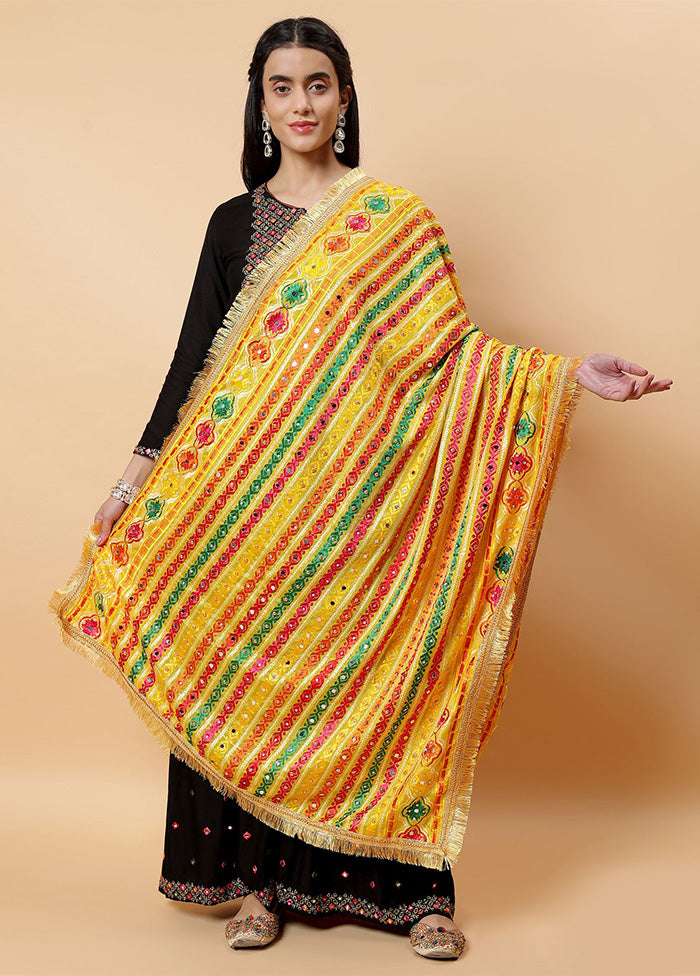 Yellow Chinon Phulkari Work Dupatta Sale Recommend