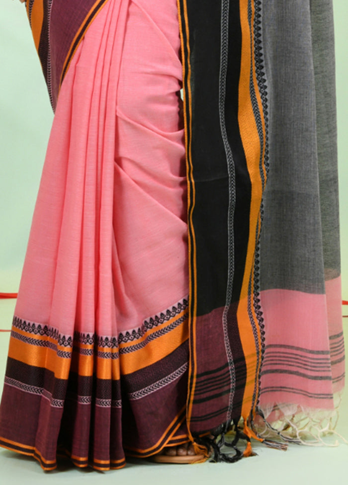 Peach Cotton Saree With Blouse Piece Big Sale Cheap Online