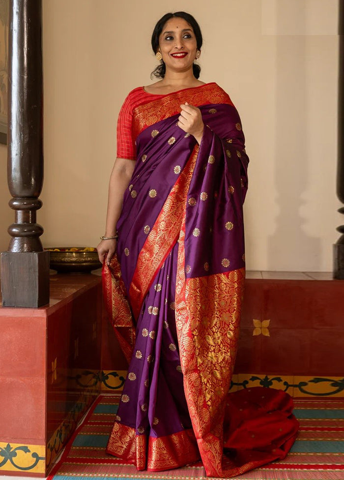 Purple Banarasi Silk Saree With Blouse Piece Online Online Cheap Pice