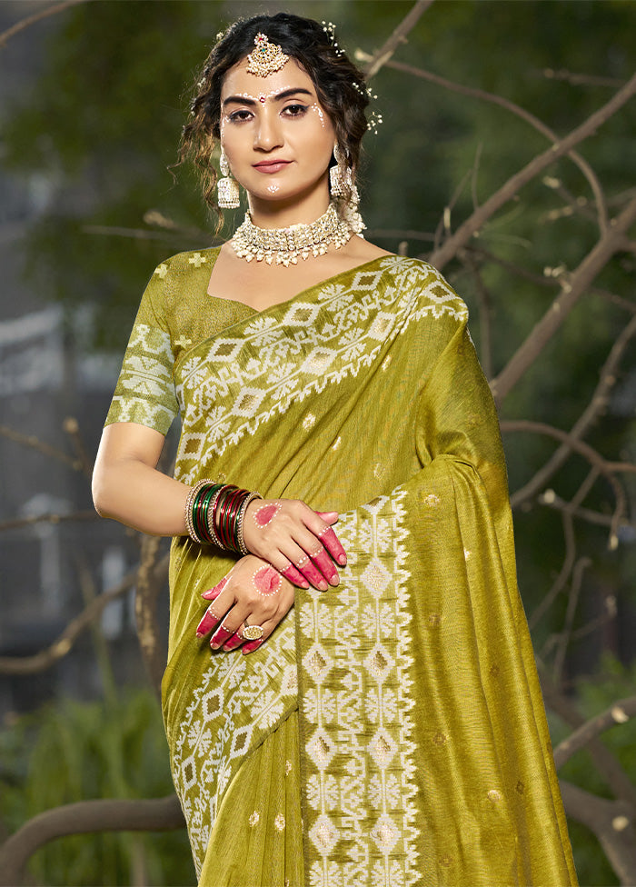 Olive Green Cotton Saree With Blouse Piece Low Pice Fee Shipping Cheap Online