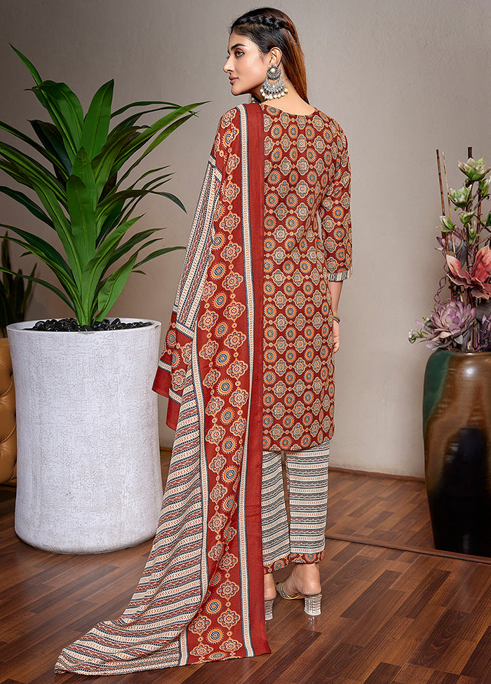 3 Pc Brown Readymade Cotton Suit Set Clearance Online Fake