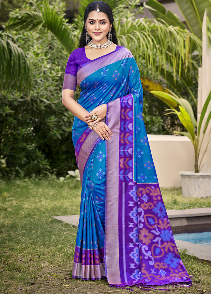 Blue Spun Silk Saree With Blouse Piece Cheap Sale Explore