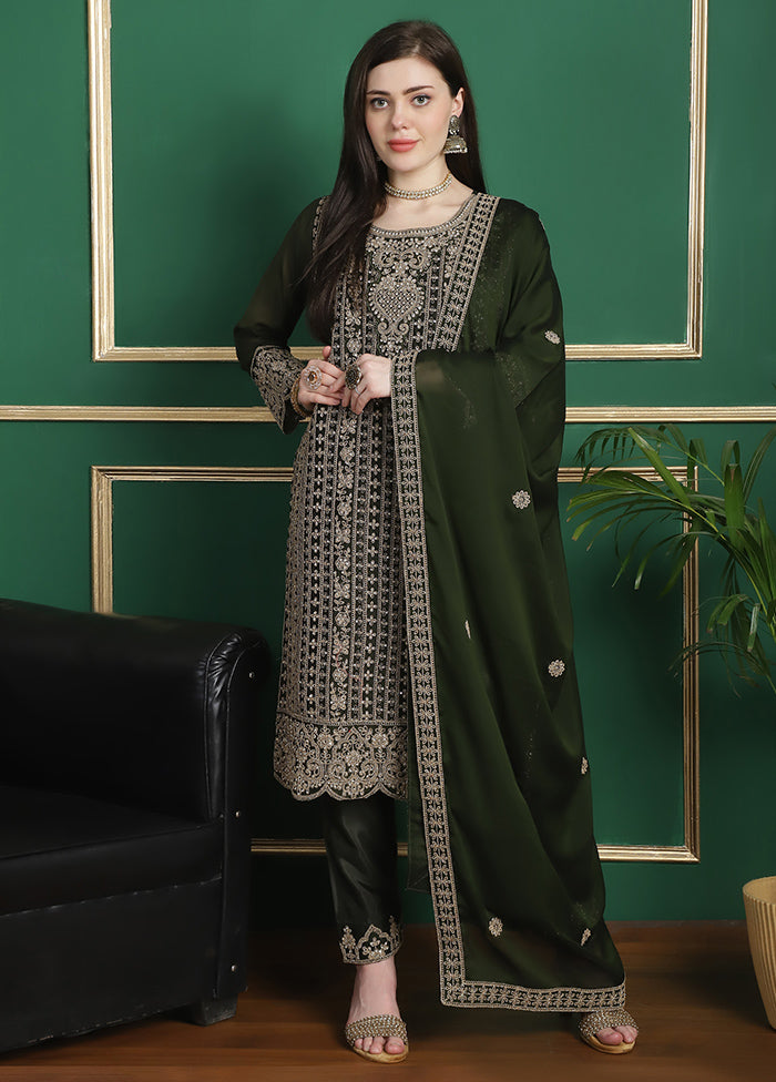 3 Pc Olive Green Unstitched Georgette Suit Set Buy Cheap Authentic