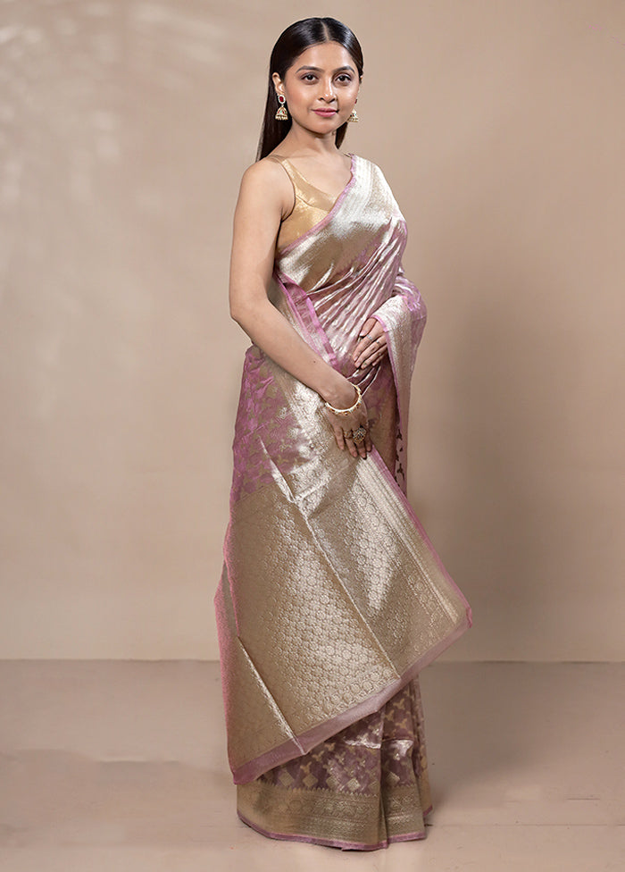 Pink Tissue Silk Saree With Blouse Piece Sale Cheap Online