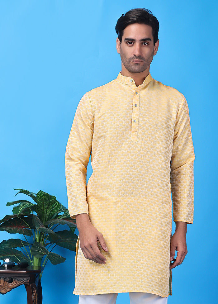 Golden Silk Jacquard Knee Length Kurta Hot Sale Online