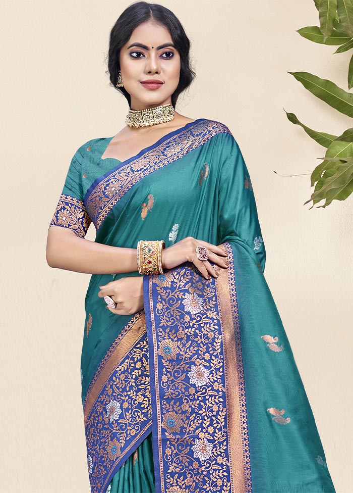 Sky Blue Dupion Silk Saree With Blouse Piece Finishline Cheap Online