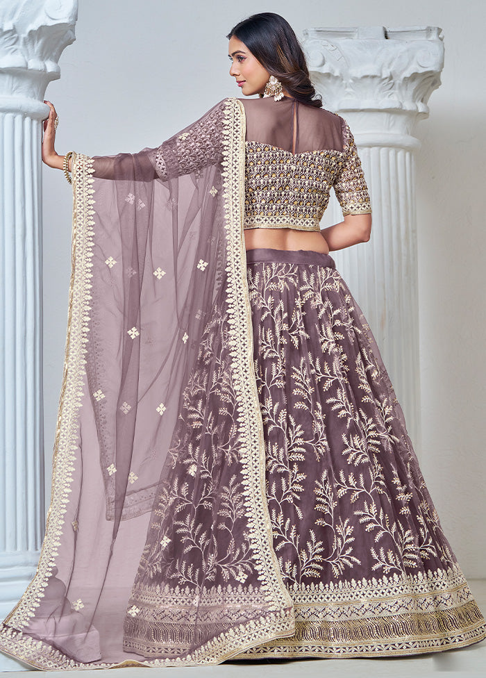 3 Pc Lavender Net Semi Stitched Lehenga Set Cheap Manchester Great Sale