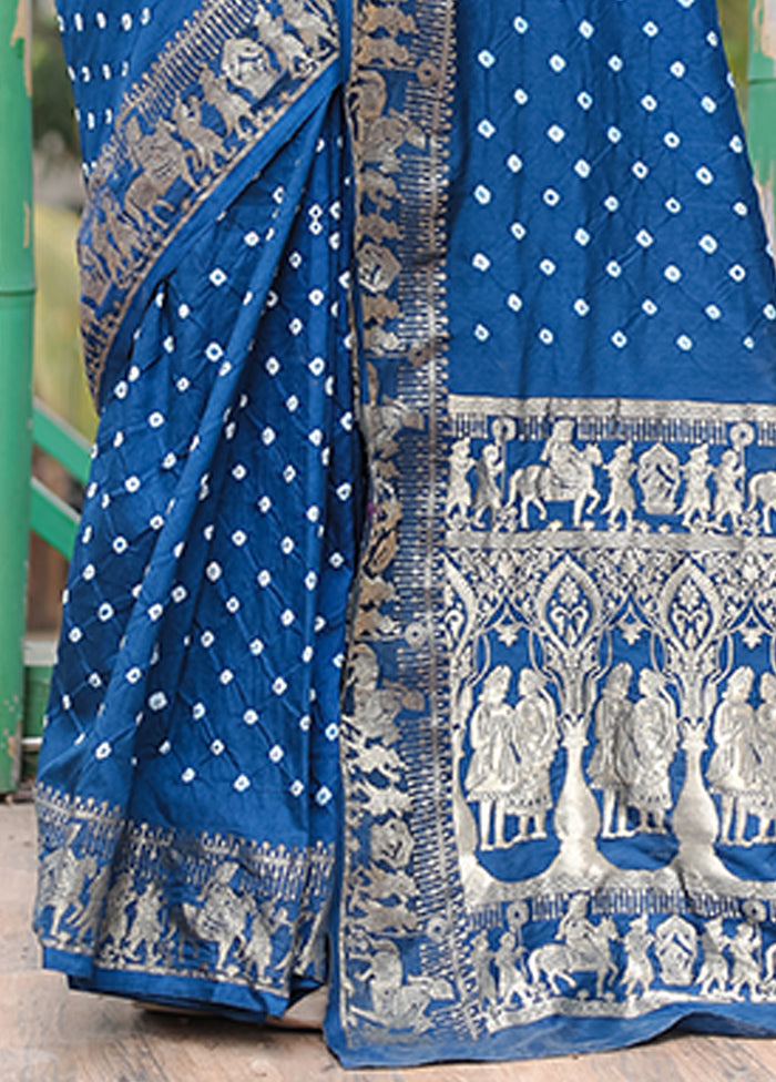 Blue Spun Silk Saree With Blouse Piece Discount For Sale