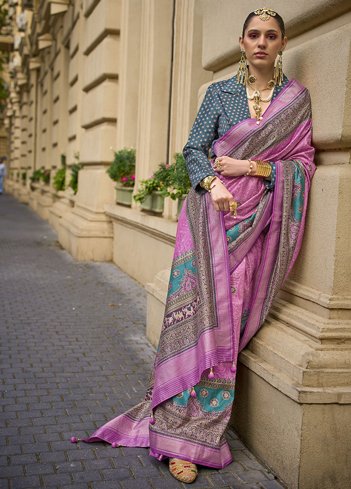 Pink Spun Silk Saree With Blouse Piece With Credit Card Cheap Pice