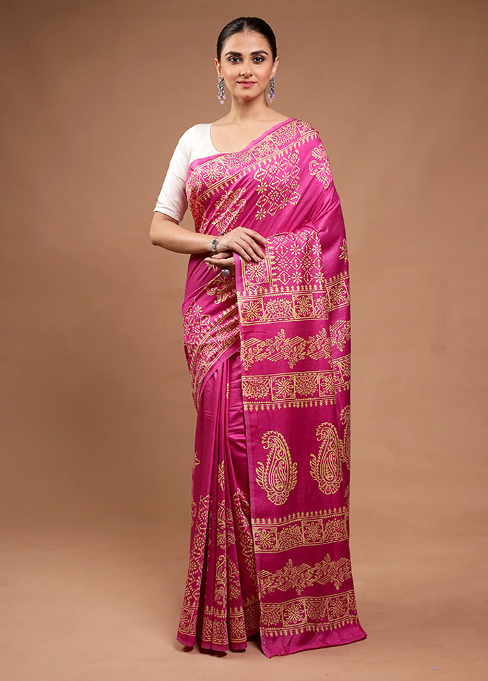 Pink Printed Silk Saree Without Blouse Piece Cheap Pick A Best