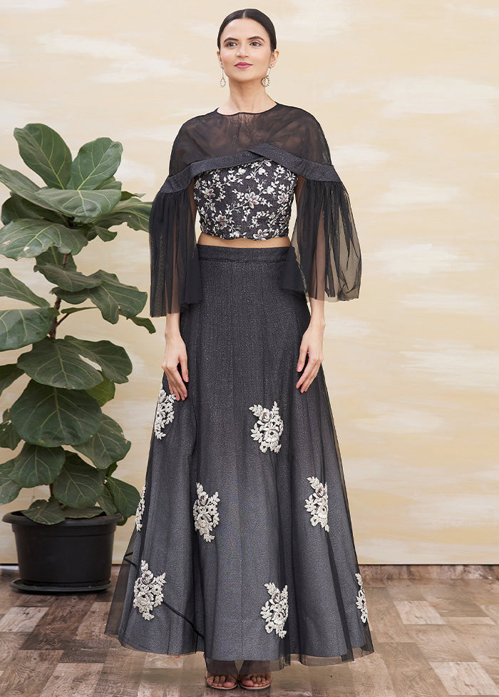 3 Pc Black Silk Semi Stitched Lehenga Set Discount Low Shipping Fee