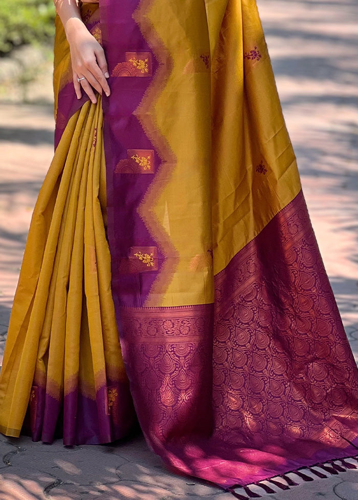 Mustard Banarasi Silk Saree With Blouse Piece Cheap Sale 2025