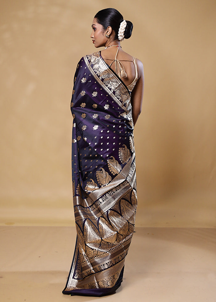 Blue Banarasi Silk Saree With Blouse Piece Browse