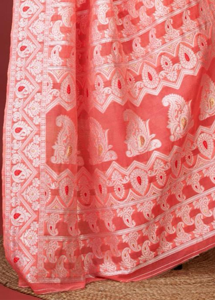 Peach Cotton Saree With Blouse Piece Cheap Sale Best Wholesale